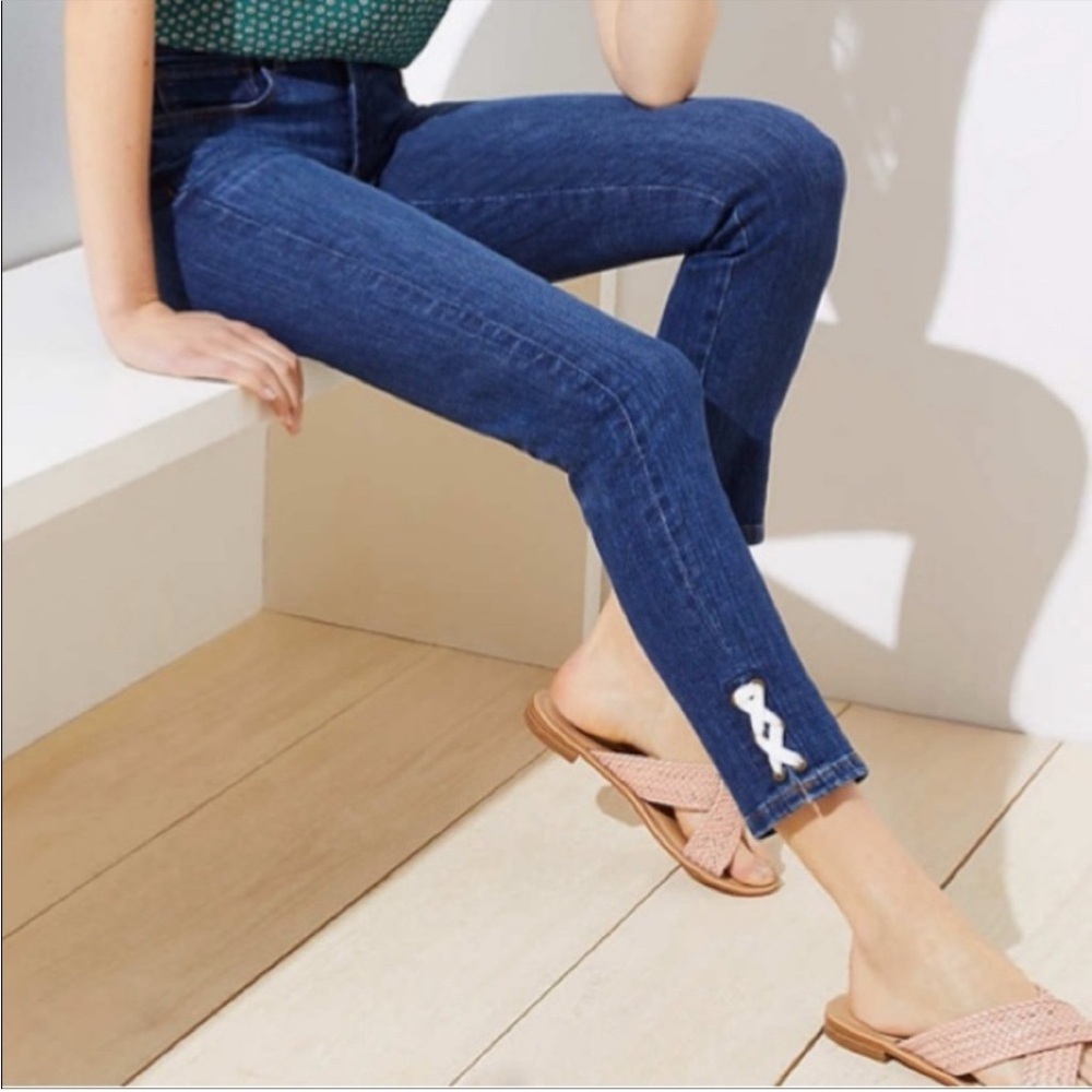 LOFT Skinny Crop Dark Blue Ankle Jeans Lace Up